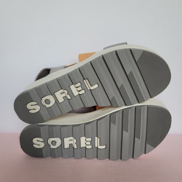 SOREL Cameron Flatform Slingback Suede/Fabric Sandals-Chrome Grey/Chalk Size 9⭐ - Picture 14 of 16
